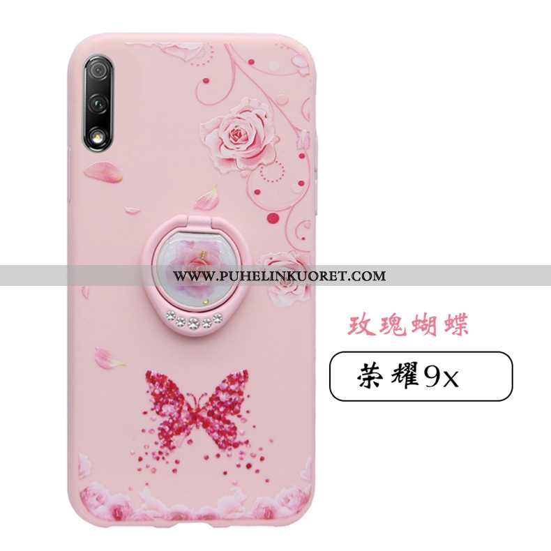 Kuori, Kuoret Honor 9x Strassi Pesty Suede Suojaus Net Red Ultra Pinkki