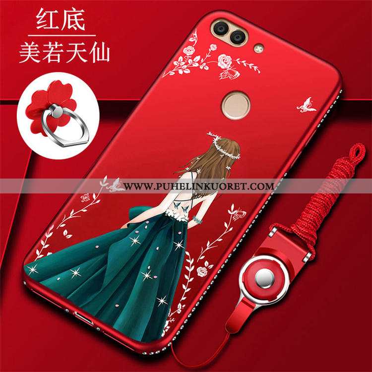 Kotelo, Kuori Huawei P Smart Suojaus Rhinestone Inlay Net Red Murtumaton Punainen