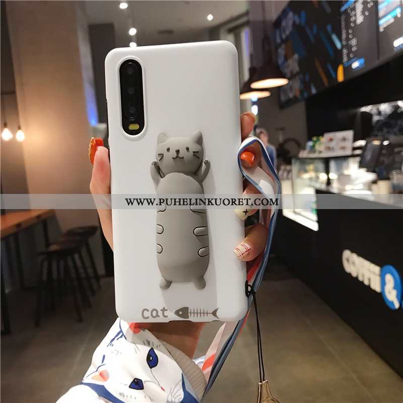 Kuoret, Kotelo Huawei P30 Pehmeä Neste Silikoni Kissa Persoonallisuus Ulotteinen Valkoinen