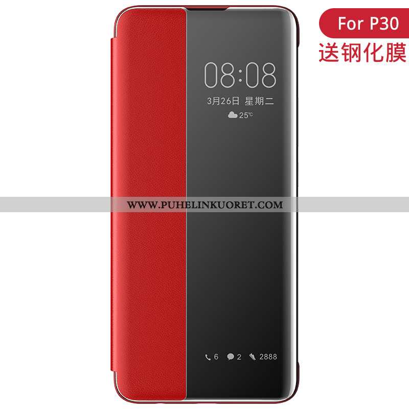 Kuoret, Kotelo Huawei P30 Nahka Lisävarusteet Ylellisyys Simpukka Punainen