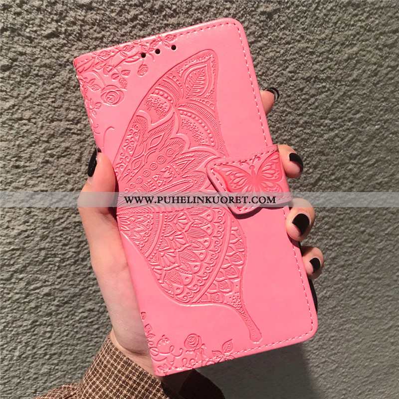 Kotelo, Kuori Huawei P40 Lite Kohokuviointi Ihana Perhonen Nahka Kukka Pinkki