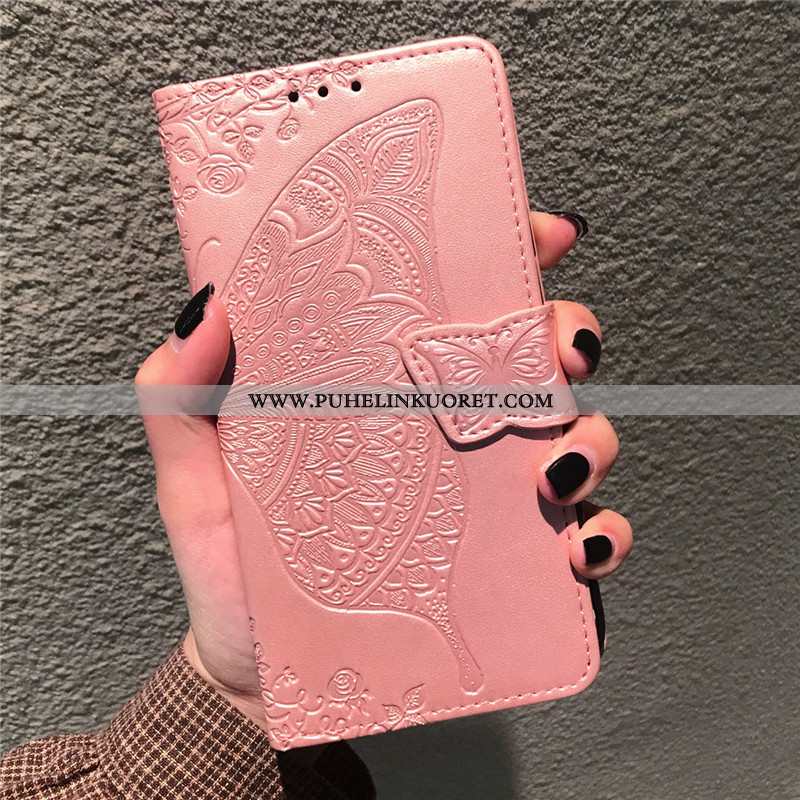 Kotelo, Kuori Huawei P40 Lite Kohokuviointi Ihana Perhonen Nahka Kukka Pinkki