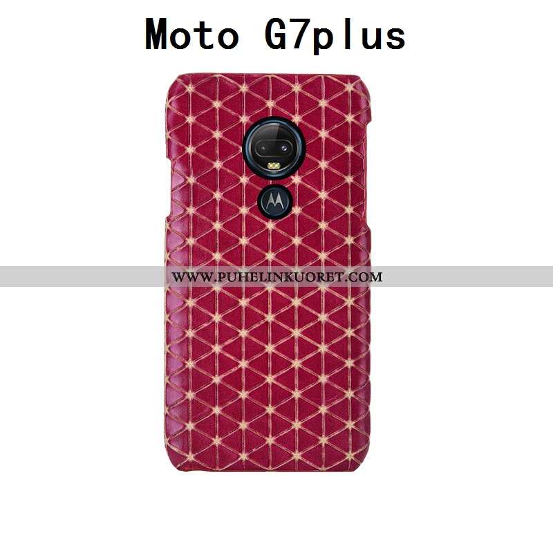 Kuori, Kuoret Moto G7 Plus Tila Ylellisyys Aito Nahka Kuori Muokata Punainen