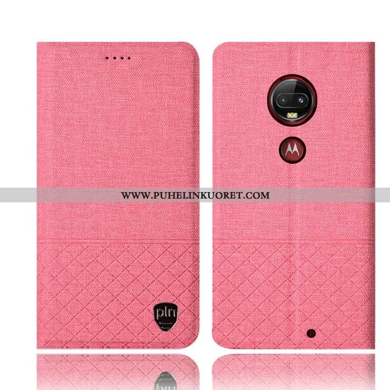 Kotelo, Kuori Moto G7 Plus Suojaus Pellava Jauhe Nahkakuori Murtumaton Pinkki