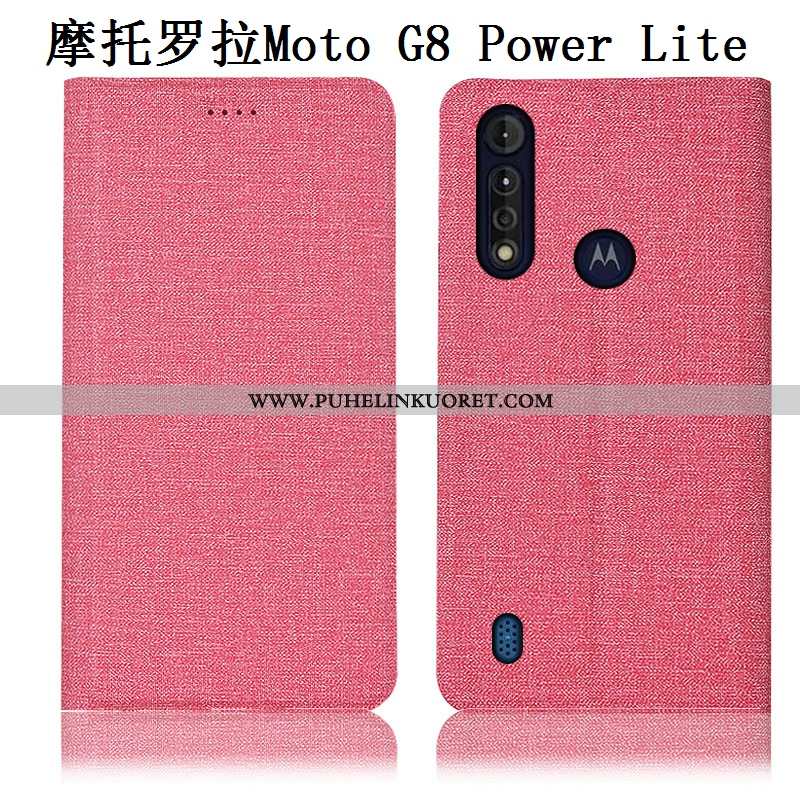 Kuori, Kuoret Moto G8 Power Lite Nahkakuori Pellava Jauhe Puhelimen Murtumaton Pinkki