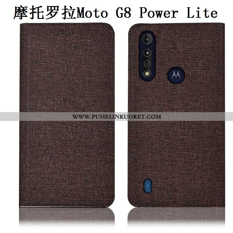 Kuori, Kuoret Moto G8 Power Lite Nahkakuori Pellava Jauhe Puhelimen Murtumaton Pinkki