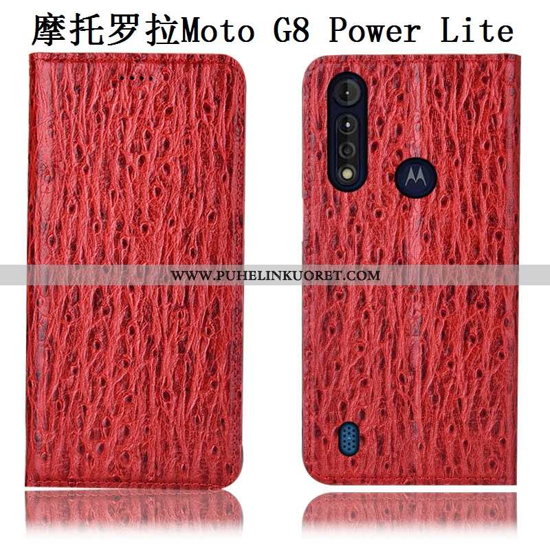 Kuori, Kuoret Moto G8 Power Lite Aito Nahka Kukkakuvio Kuori Puhelimen Murtumaton Punainen