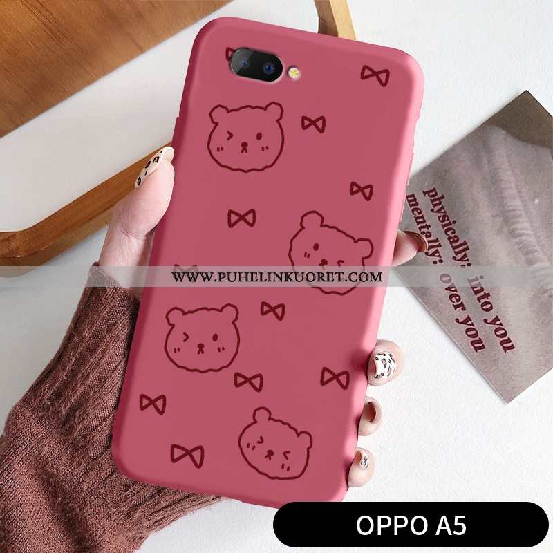 Kuoret, Kotelo Oppo A5 Suojaus Pesty Suede Silikoni Valo Net Red Punainen