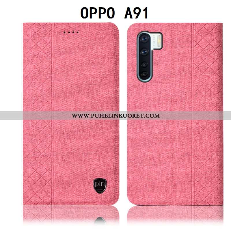 Kuoret, Kotelo Oppo A91 Nahkakuori Suojaus Kuoret Pellava Mustat