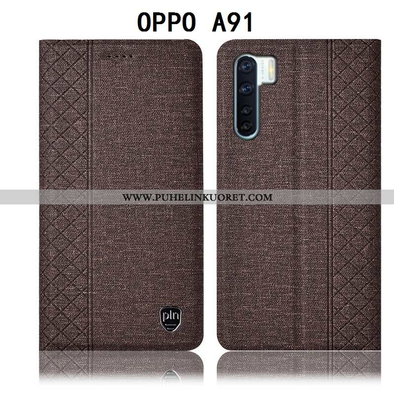 Kuoret, Kotelo Oppo A91 Nahkakuori Suojaus Kuoret Pellava Mustat