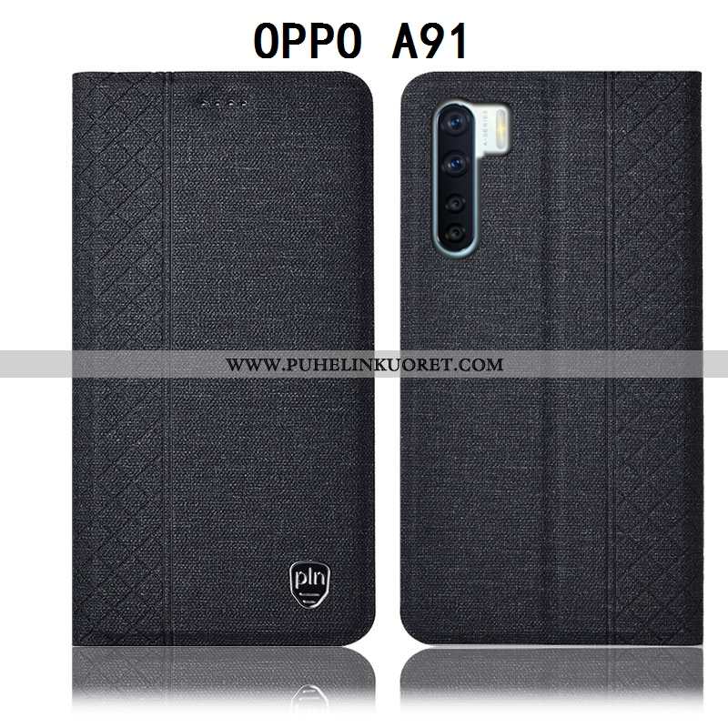 Kuoret, Kotelo Oppo A91 Nahkakuori Suojaus Kuoret Pellava Mustat