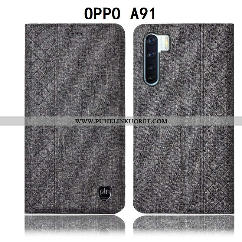 Kuoret, Kotelo Oppo A91 Nahkakuori Suojaus Kuoret Pellava Mustat