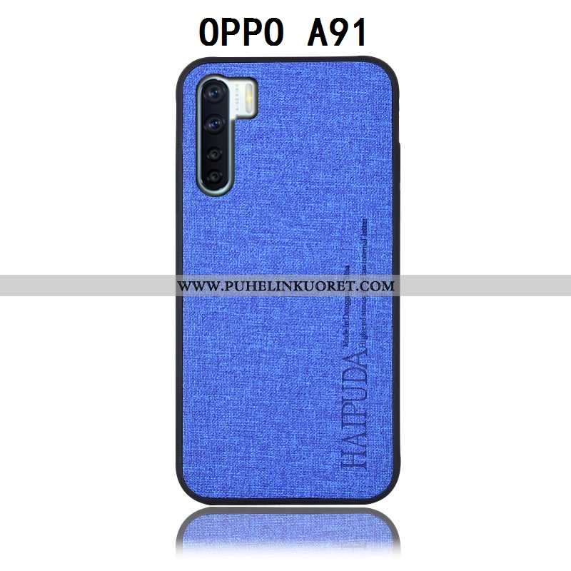 Kuoret, Kotelo Oppo A91 Nahkakuori Suojaus Kuori Pellava Takakansi Harmaa