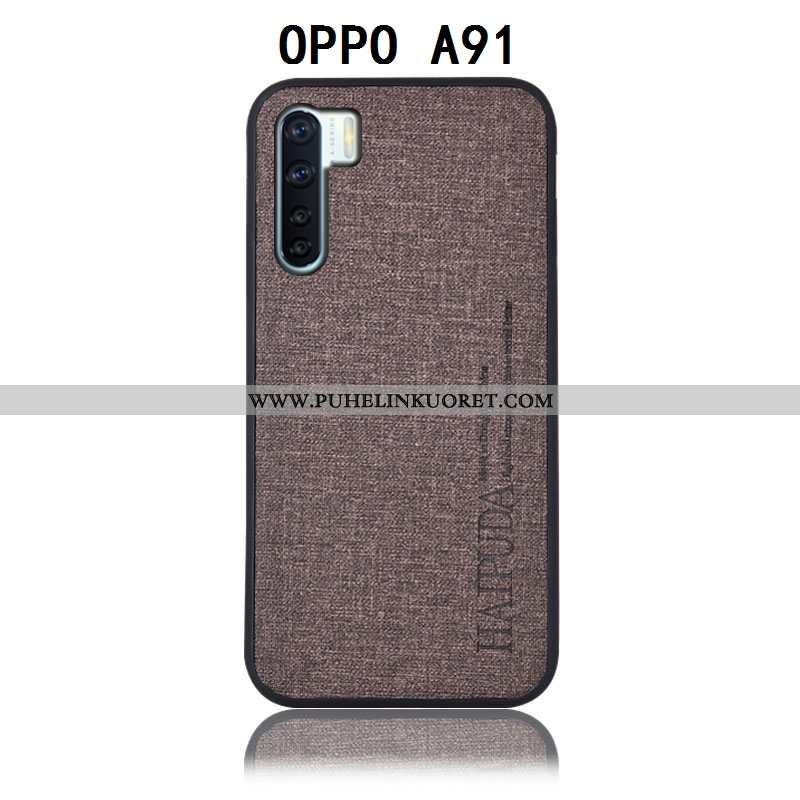 Kuoret, Kotelo Oppo A91 Nahkakuori Suojaus Kuori Pellava Takakansi Harmaa