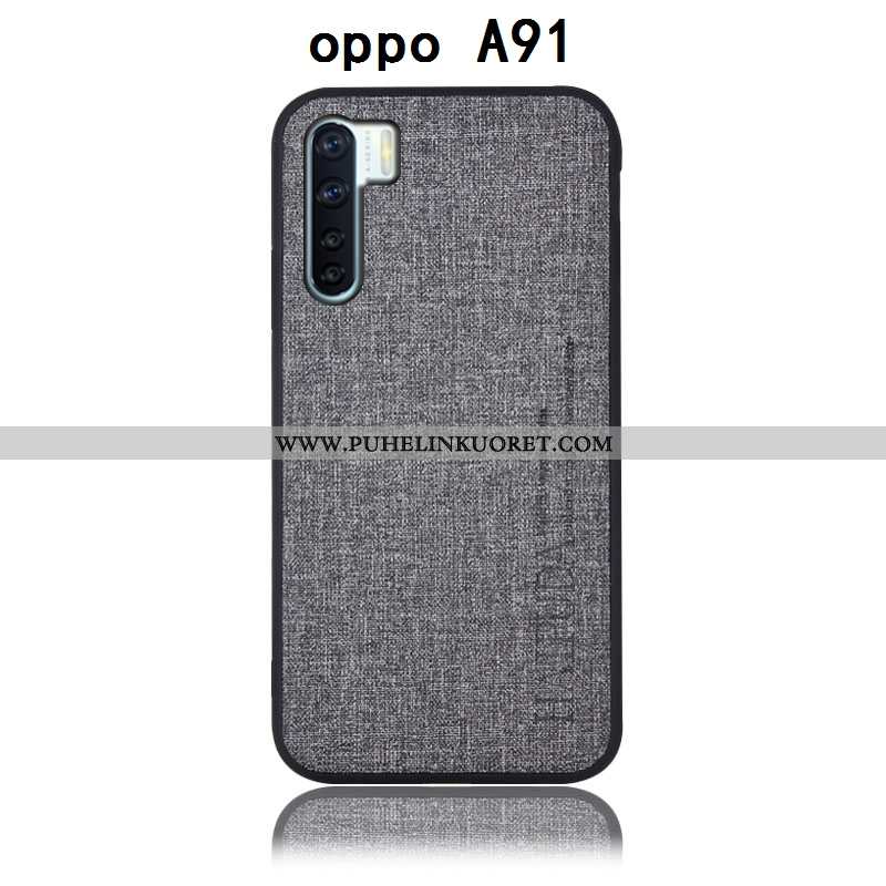 Kuoret, Kotelo Oppo A91 Nahkakuori Suojaus Kuori Pellava Takakansi Harmaa