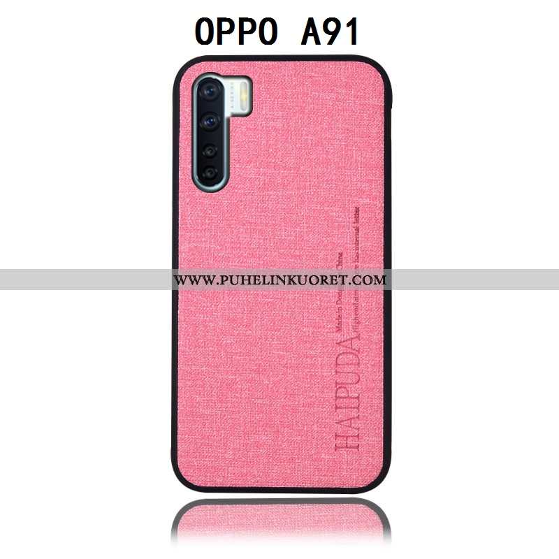 Kuoret, Kotelo Oppo A91 Nahkakuori Suojaus Kuori Pellava Takakansi Harmaa