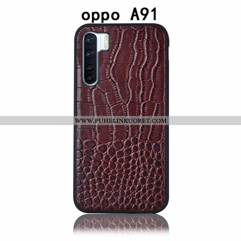 Kuoret, Kotelo Oppo A91 Aito Nahka Suojaus Kuori Murtumaton Takakansi Ruskea