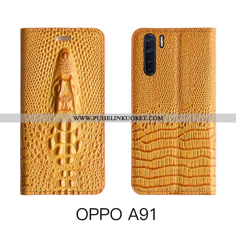 Kotelo, Kuori Oppo A91 Ylellisyys Aito Nahka Nahkakuori Kuoret Keltaiset