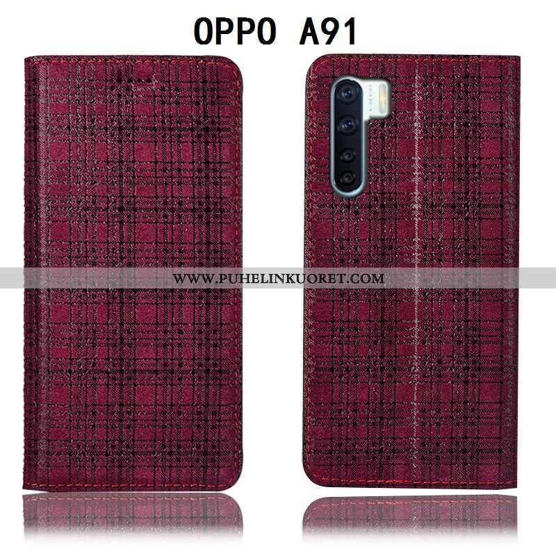 Kuoret, Kotelo Oppo A91 Suojaus Nahkakuori Kuoret Puhelimen Pleedi Viininpunainen