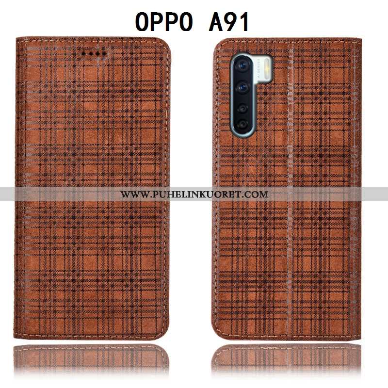 Kuoret, Kotelo Oppo A91 Suojaus Nahkakuori Kuoret Puhelimen Pleedi Viininpunainen