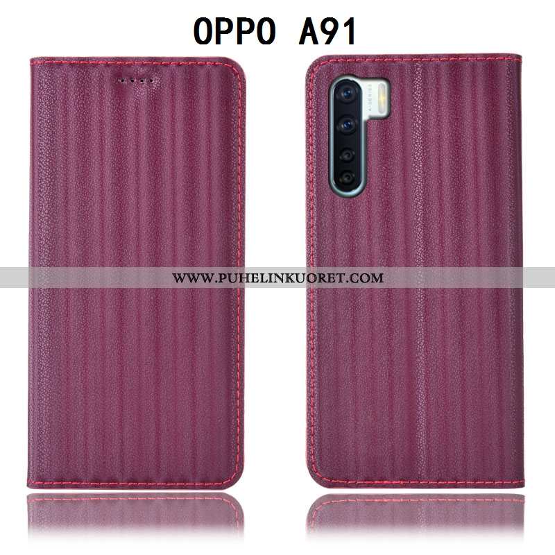 Kuoret, Kotelo Oppo A91 Suojaus Nahkakuori Kuori All Inclusive Murtumaton Violetti