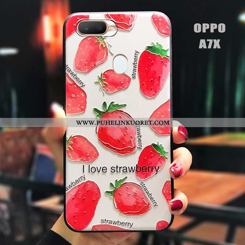 Kuoret, Kotelo Oppo Ax7 Luova Kohokuviointi Murtumaton Pieni Pesty Suede Punainen