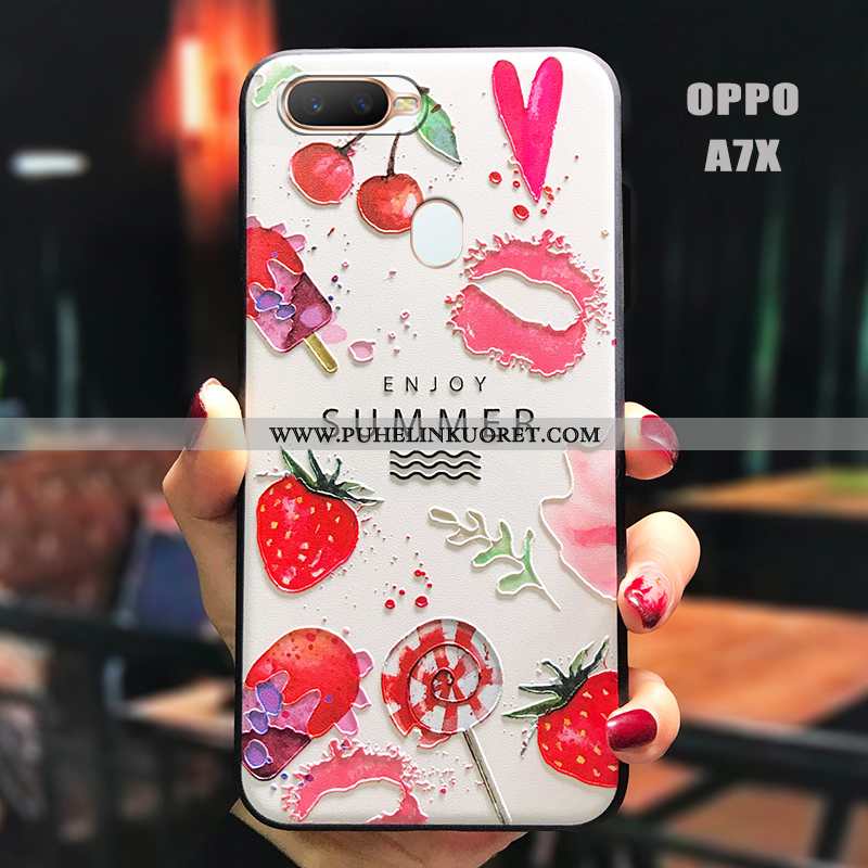 Kuoret, Kotelo Oppo Ax7 Luova Kohokuviointi Murtumaton Pieni Pesty Suede Punainen