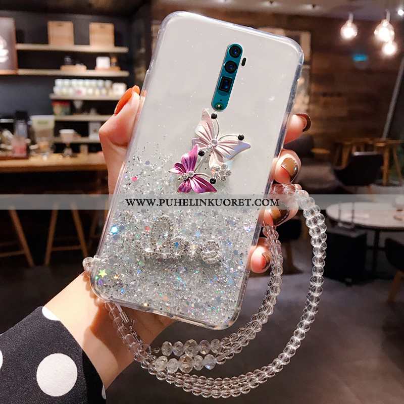 Kuori, Kuoret Oppo Reno 10x Zoom Läpinäkyvä Rhinestone Inlay Suojaus Perhonen Pehmeä Neste Valkoinen