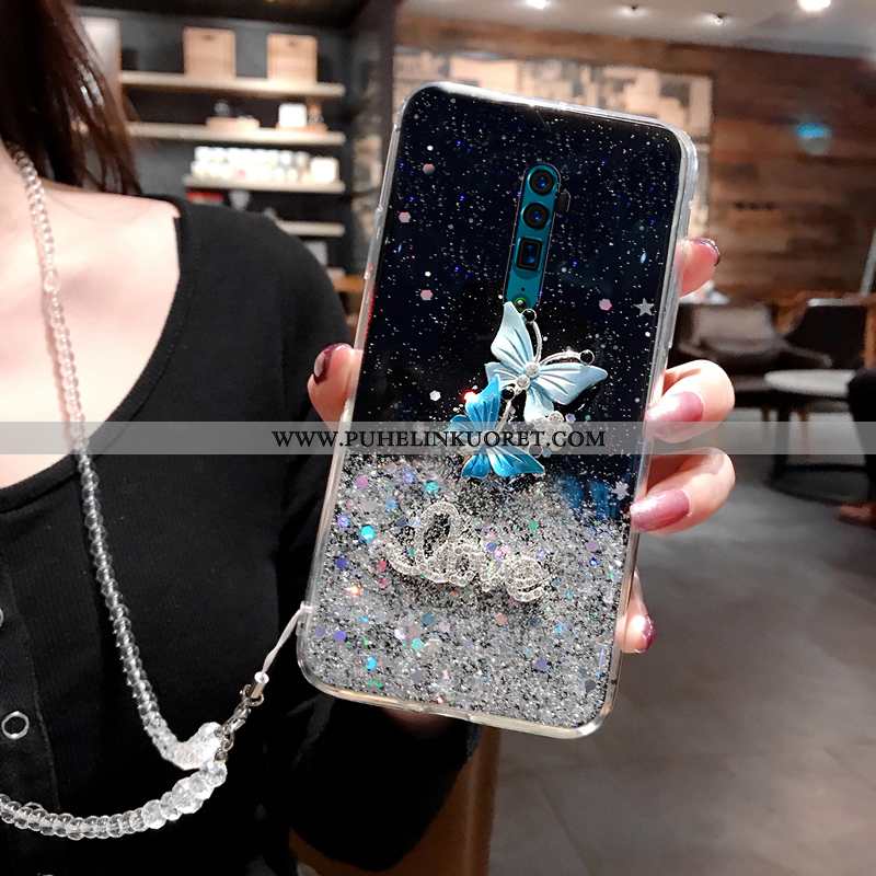 Kuori, Kuoret Oppo Reno 10x Zoom Läpinäkyvä Rhinestone Inlay Suojaus Perhonen Pehmeä Neste Valkoinen