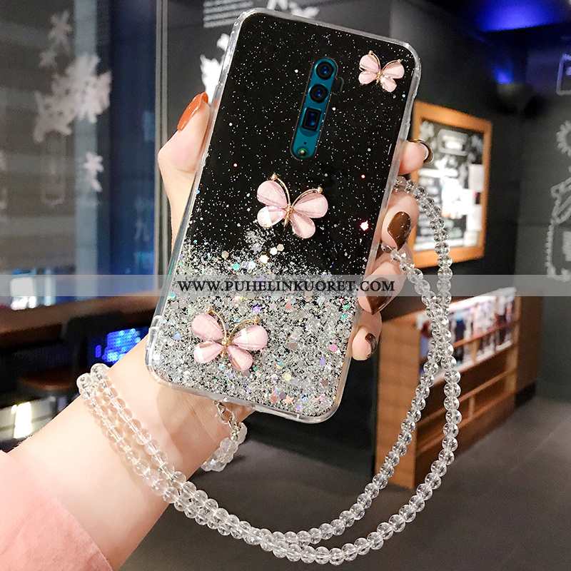 Kuori, Kuoret Oppo Reno 10x Zoom Läpinäkyvä Rhinestone Inlay Suojaus Perhonen Pehmeä Neste Valkoinen