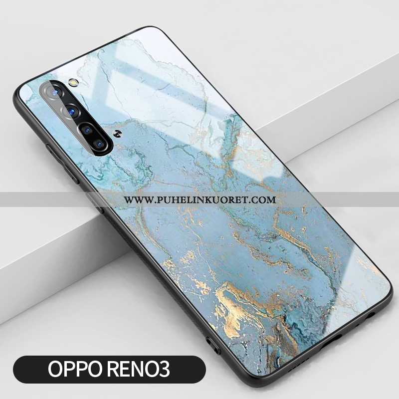 Kuoret, Kotelo Oppo Reno 3 Silikoni Suojaus Yksinkertainen Lasi Kuori Sininen