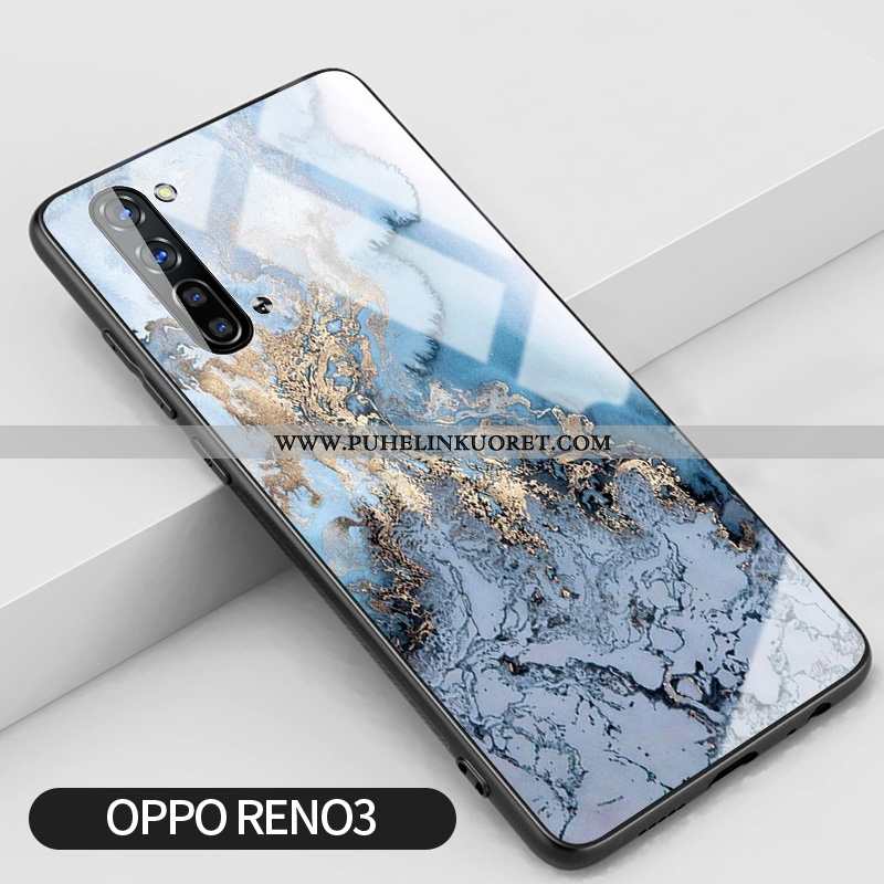 Kuoret, Kotelo Oppo Reno 3 Silikoni Suojaus Yksinkertainen Lasi Kuori Sininen