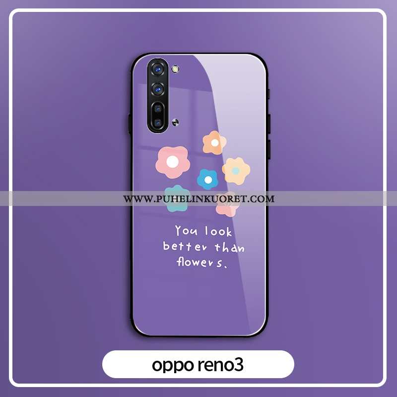 Kotelo, Kuori Oppo Reno 3 Luova Silikoni Lasi Puhelimen Suojaus Violetti