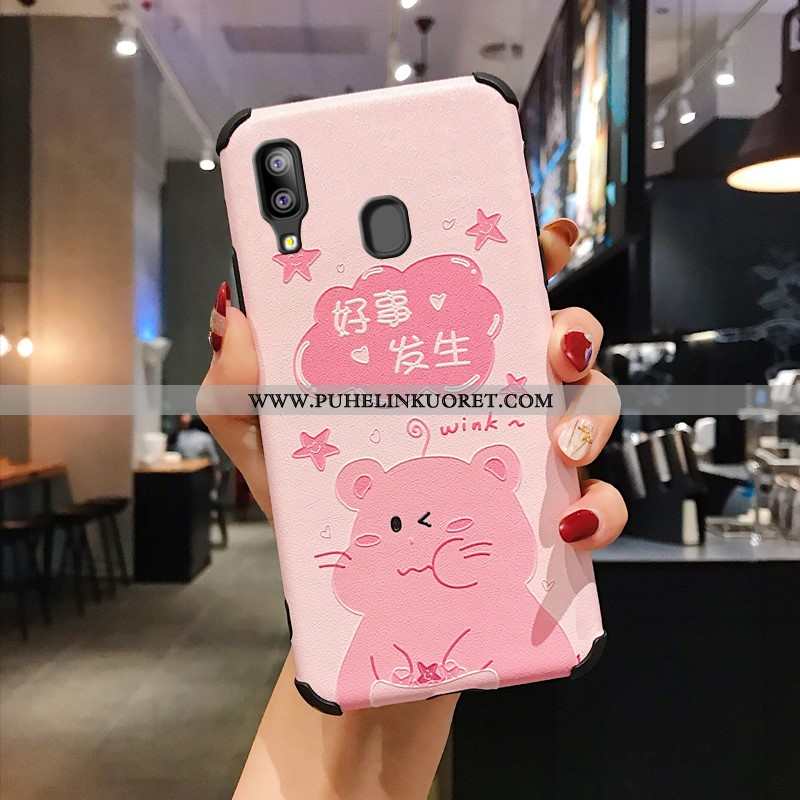 Kuoret, Kotelo Samsung Galaxy A20e Pesty Suede Kohokuviointi Murtumaton Suojaus Pinkki