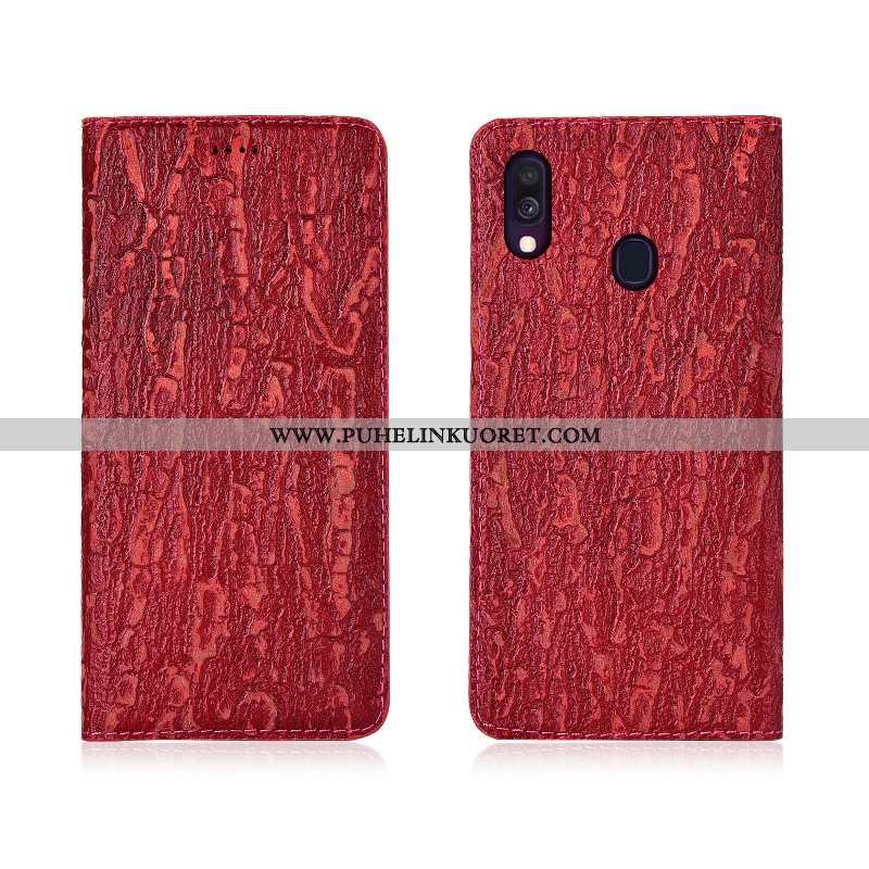 Kuoret, Kotelo Samsung Galaxy A40 Pesty Suede Aito Nahka Suojaus Nahkakuori Murtumaton Punainen