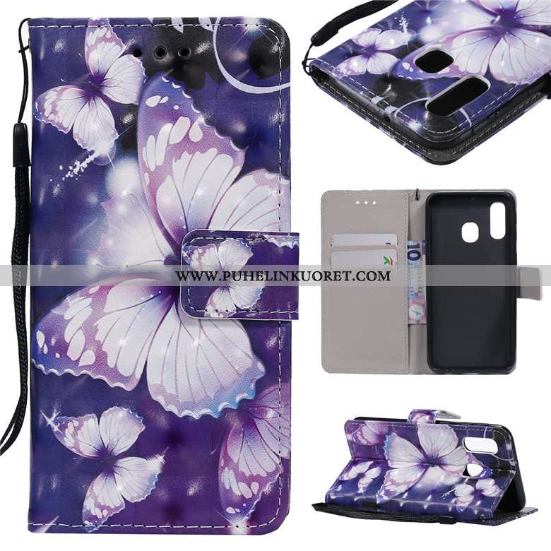 Kotelo, Kuori Samsung Galaxy A40s Suojaus Nahkakuori Violetti Kotelo