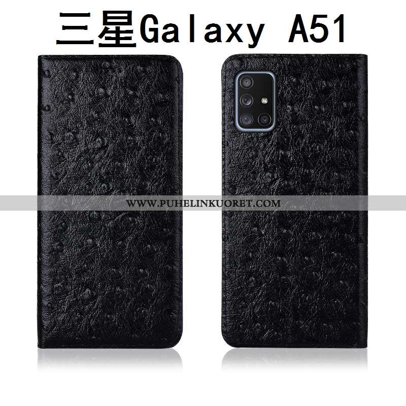 Kotelo, Kuori Samsung Galaxy A51 Silikoni Suojaus Nahkakuori Kotelo Mustat