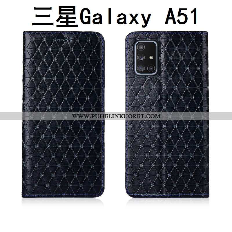 Kotelo, Kuori Samsung Galaxy A51 Suojaus Nahkakuori Kotelo Aito Nahka Musta Mustat