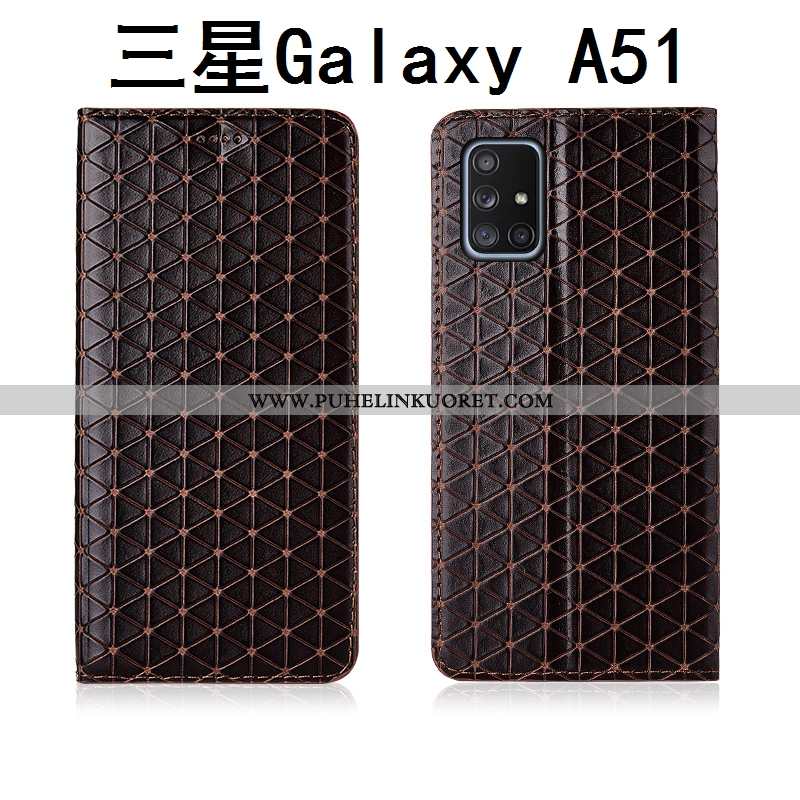 Kotelo, Kuori Samsung Galaxy A51 Suojaus Nahkakuori Kotelo Aito Nahka Musta Mustat