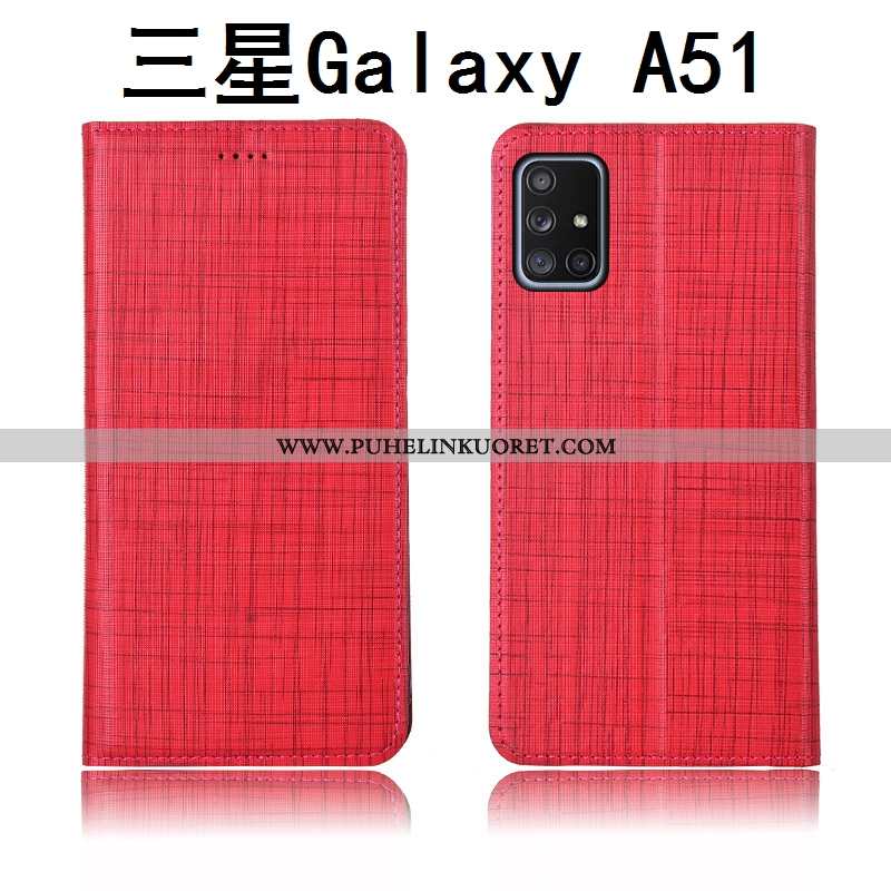 Kotelo, Kuori Samsung Galaxy A51 Nahkakuori Pesty Suede Puhelimen Simpukka Murtumaton Sininen