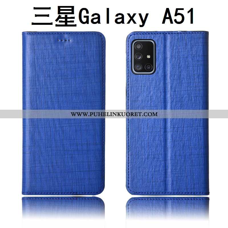 Kotelo, Kuori Samsung Galaxy A51 Nahkakuori Pesty Suede Puhelimen Simpukka Murtumaton Sininen