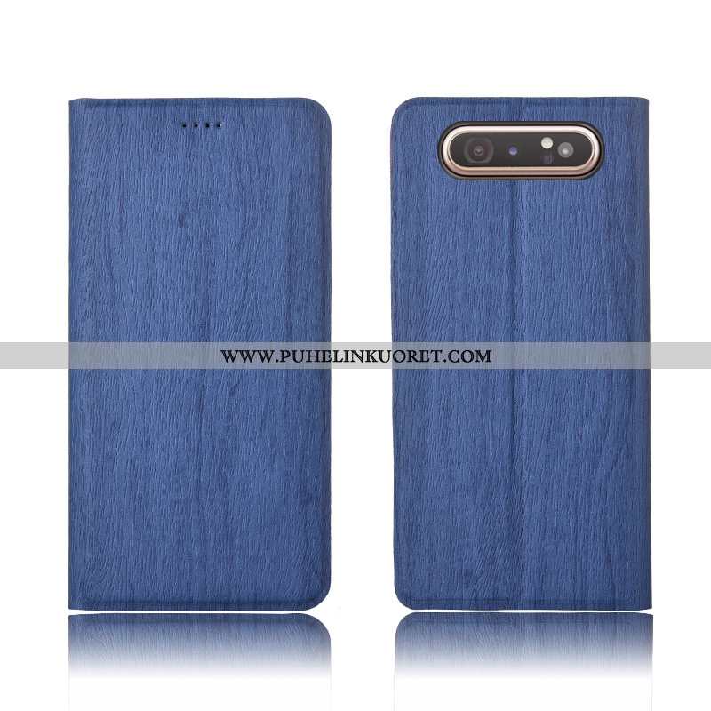 Kuori, Kuoret Samsung Galaxy A80 Suojaus Nahkakuori Pesty Suede Kukkakuvio Murtumaton Sininen