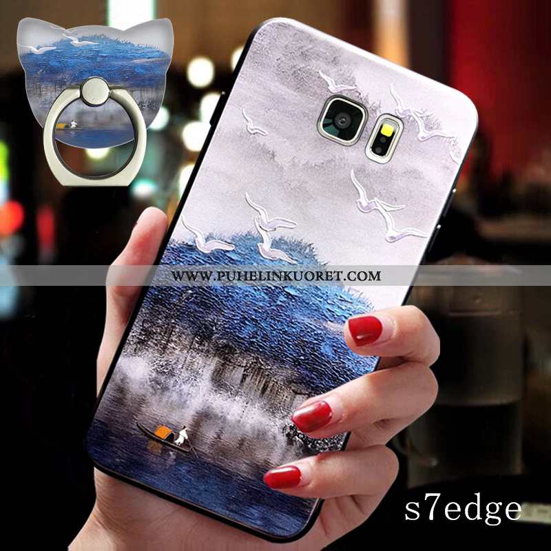 Kuori, Kuoret Samsung Galaxy S7 Edge Suuntaus Ultra Tuki Kotelo Pesty Suede Sininen