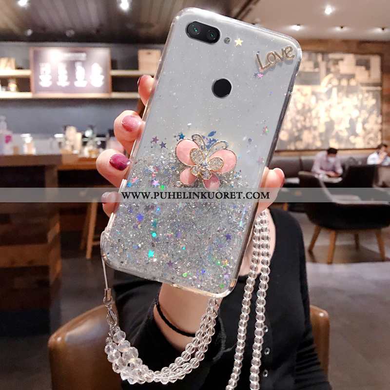 Kuoret, Kotelo Xiaomi Mi 8 Lite Rhinestone Inlay Näytönsuojus Silikoni Jauhe Pieni Hopea