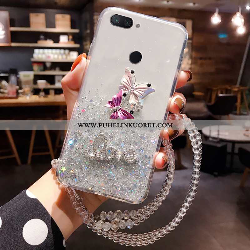 Kuoret, Kotelo Xiaomi Mi 8 Lite Rhinestone Inlay Näytönsuojus Silikoni Jauhe Pieni Hopea