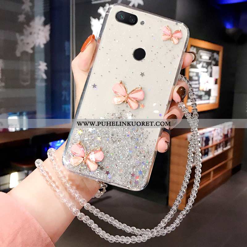 Kuoret, Kotelo Xiaomi Mi 8 Lite Rhinestone Inlay Näytönsuojus Silikoni Jauhe Pieni Hopea