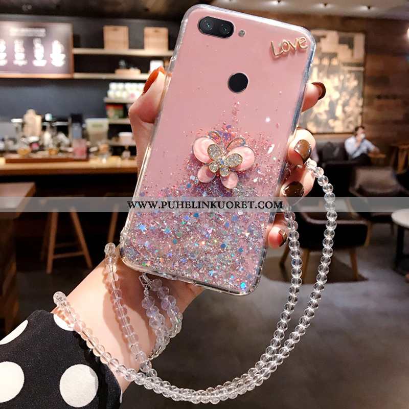 Kuoret, Kotelo Xiaomi Mi 8 Lite Rhinestone Inlay Näytönsuojus Silikoni Jauhe Pieni Hopea