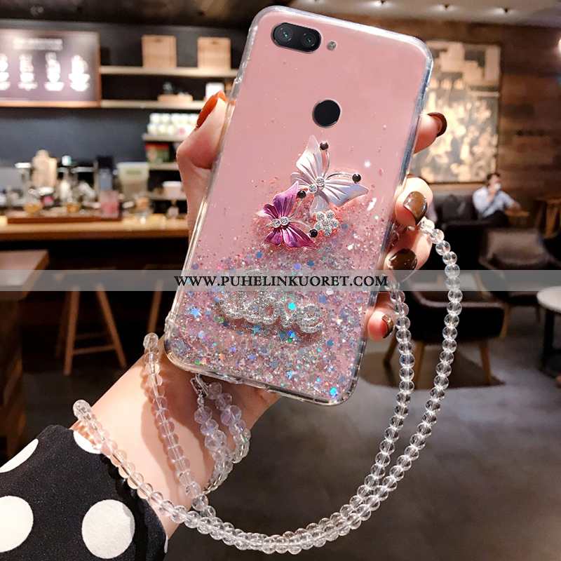 Kuoret, Kotelo Xiaomi Mi 8 Lite Rhinestone Inlay Näytönsuojus Silikoni Jauhe Pieni Hopea