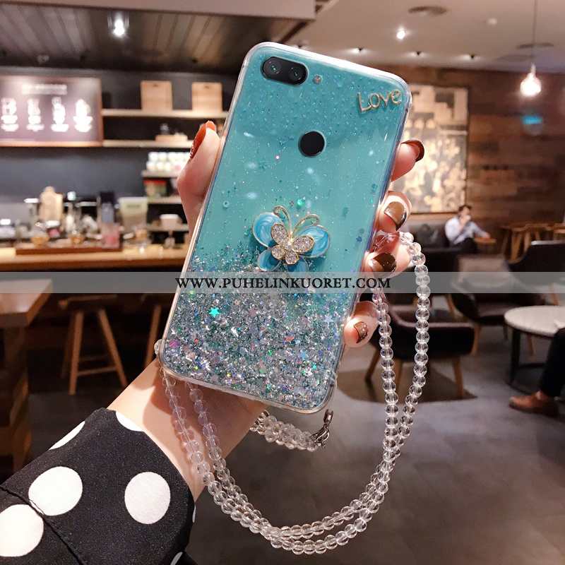 Kuoret, Kotelo Xiaomi Mi 8 Lite Rhinestone Inlay Näytönsuojus Silikoni Jauhe Pieni Hopea