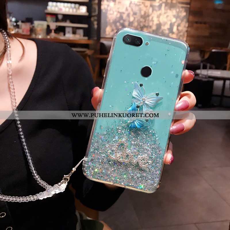 Kuoret, Kotelo Xiaomi Mi 8 Lite Rhinestone Inlay Näytönsuojus Silikoni Jauhe Pieni Hopea